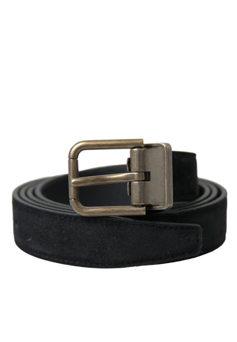 Dolce & Gabbana Mens Black Suede Leather Gold Metal Buckle Belt Calf Leather - Size 110 cm