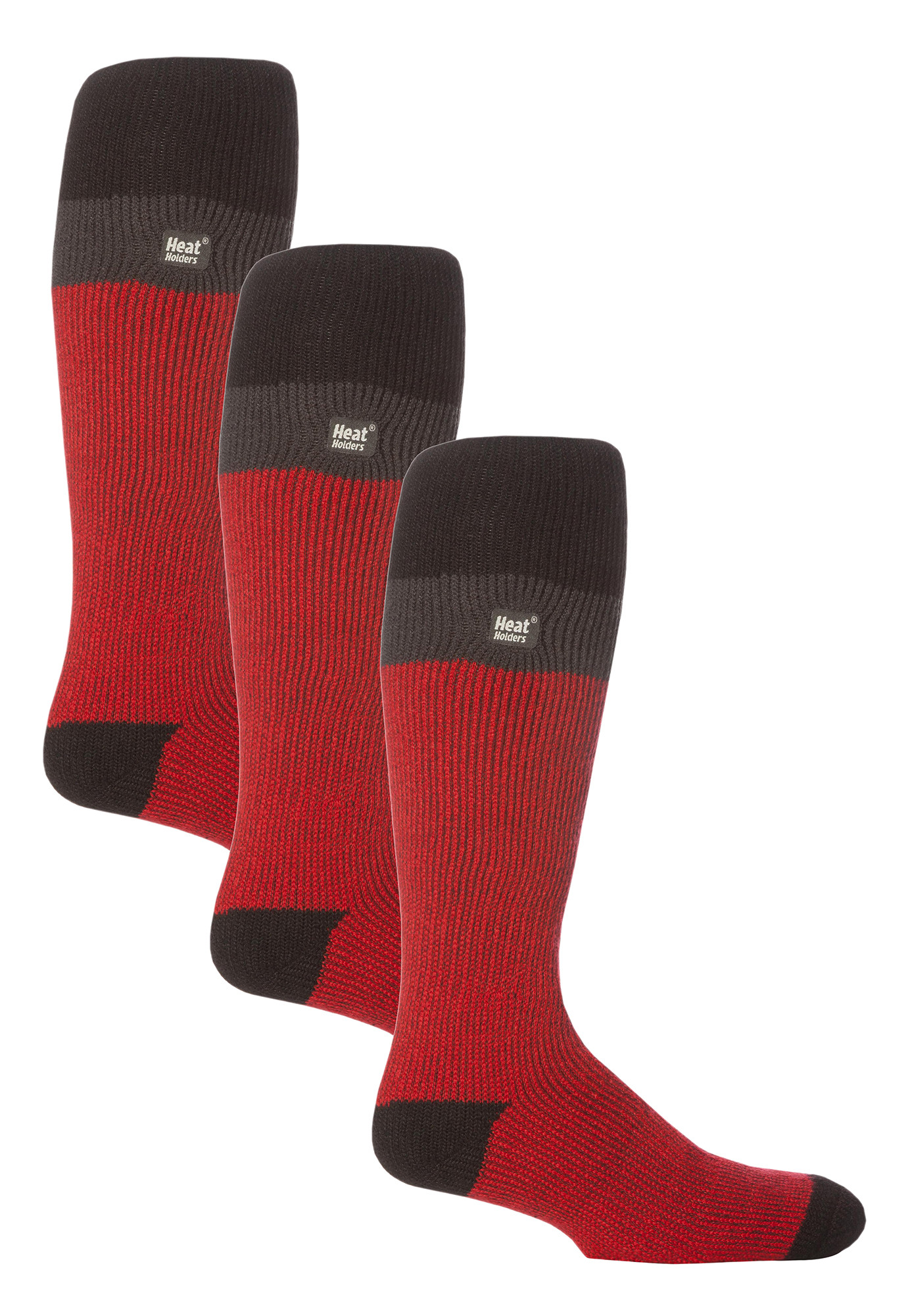 Thumbnail - Herren-Thermo-Skisocken gestreift | Hochwertige Wärmespeicher Extra lange Socken - Rot / Schwarz