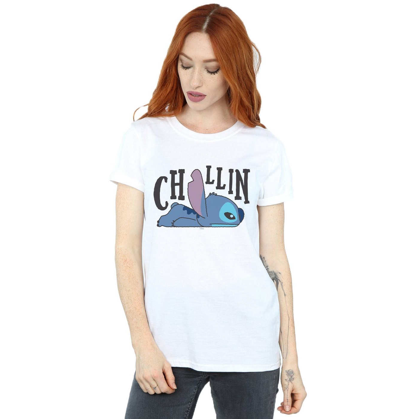 Disney Womens/Ladies Lilo And Stitch Chillin Cotton Boyfriend T-Shirt (White) dam – bild 2
