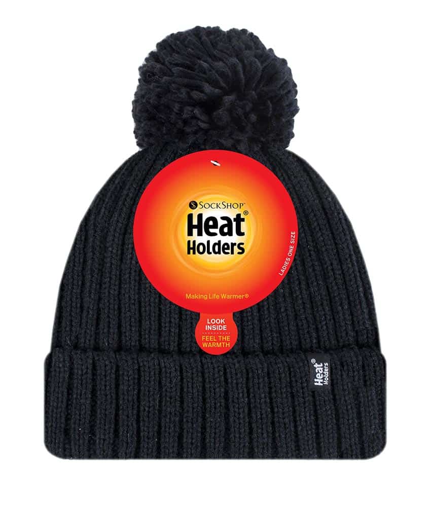 Heat Holders Ladies Ribbad Manschett Termisk Isolerad Vinter Pom Pom Bobble Mössa dam – bild 2