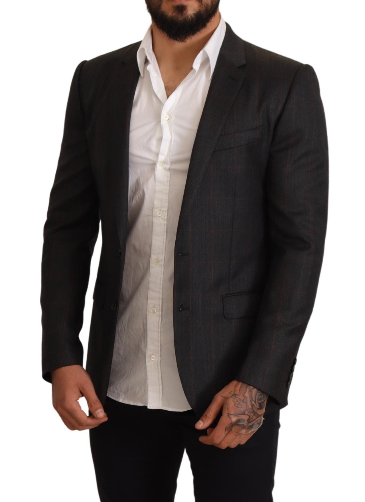 Dolce&Gabbana Herrgrå Rutig Ull Slim Fit Blazerjacka – bild 2