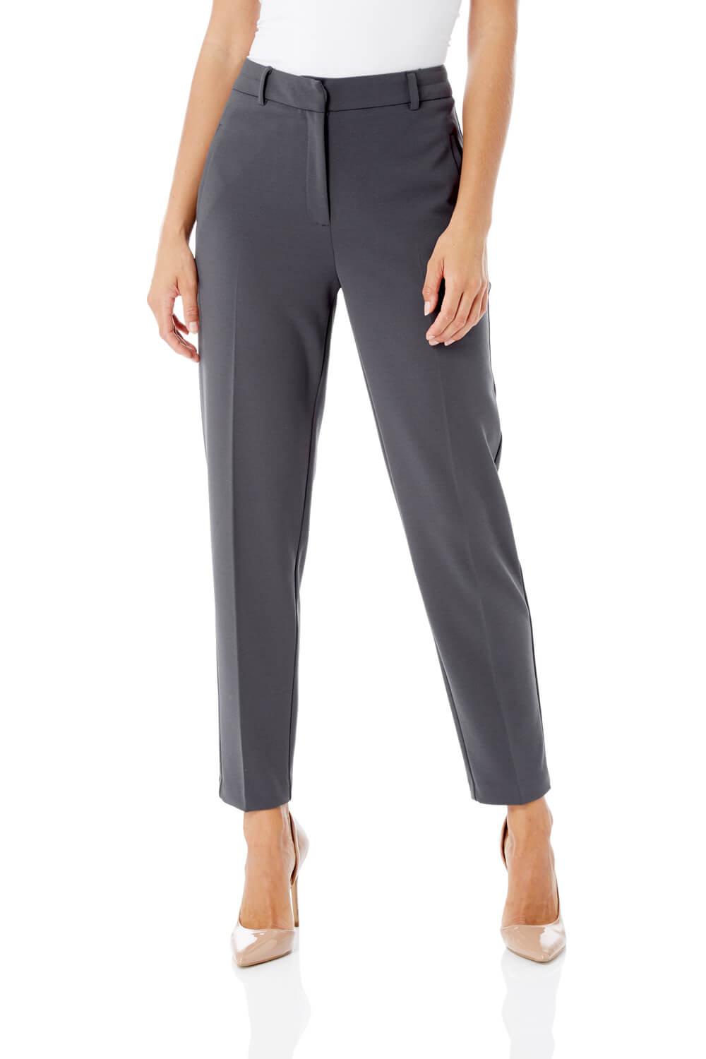 Roman Womens Short Straight Leg Stretch Trouser - Grey - Size 12 UK