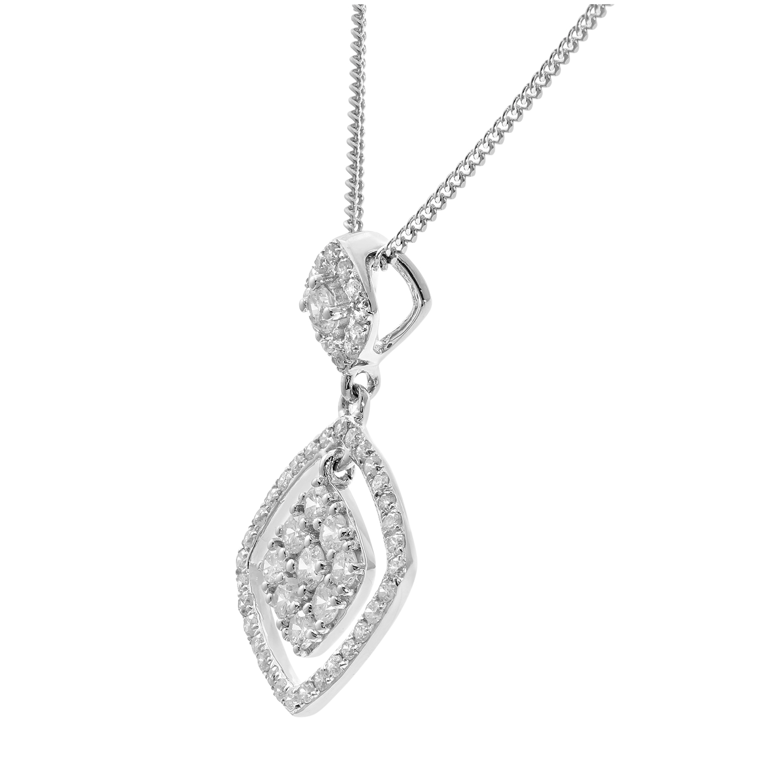 Diamant L’Eternel Womens 18ct White Gold 0.40ct Diamond Square Pendant with Chain of 46 cm – Size P 1/2