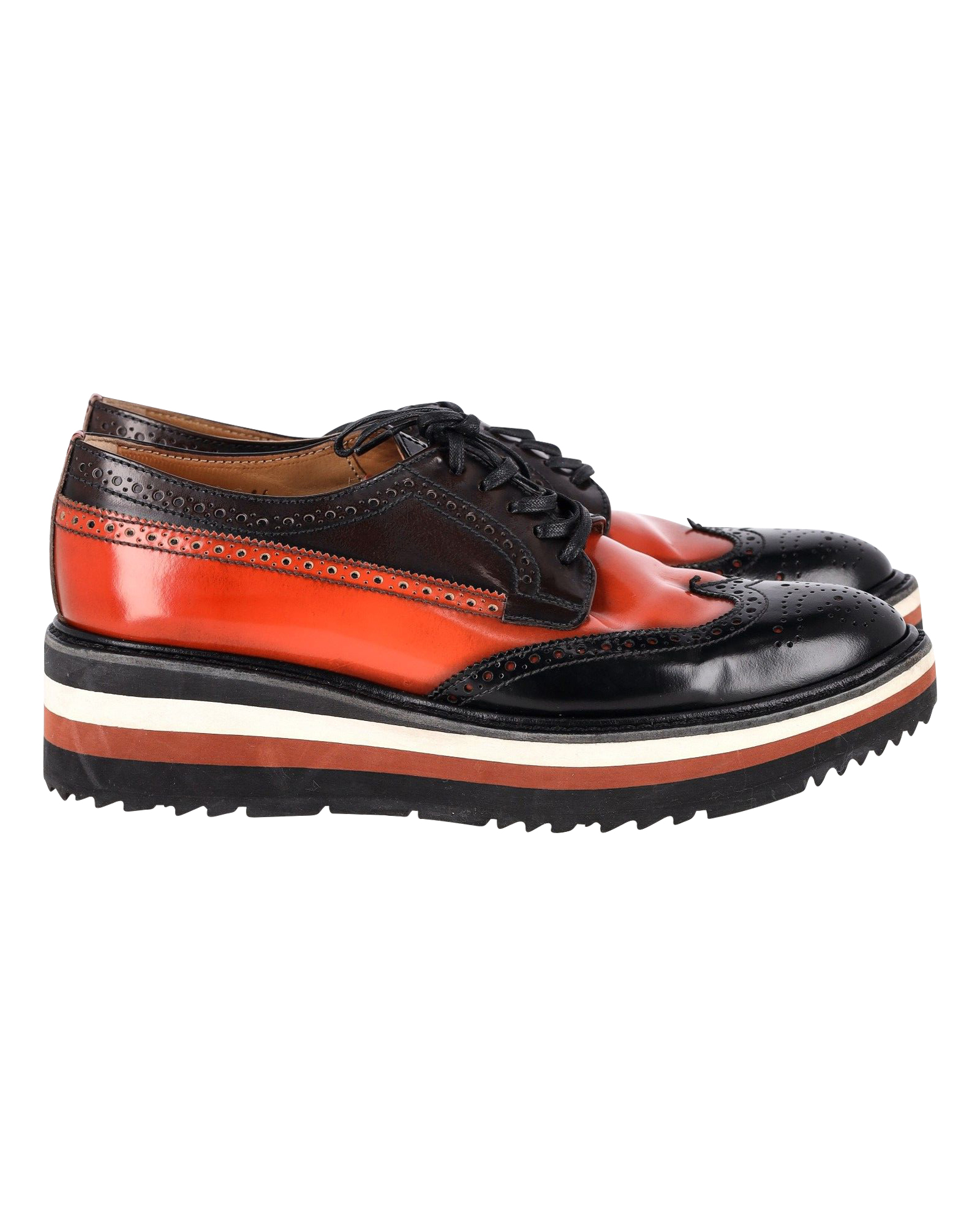 Prada Flatform Derby Brogue Snörskor i Svart Läder