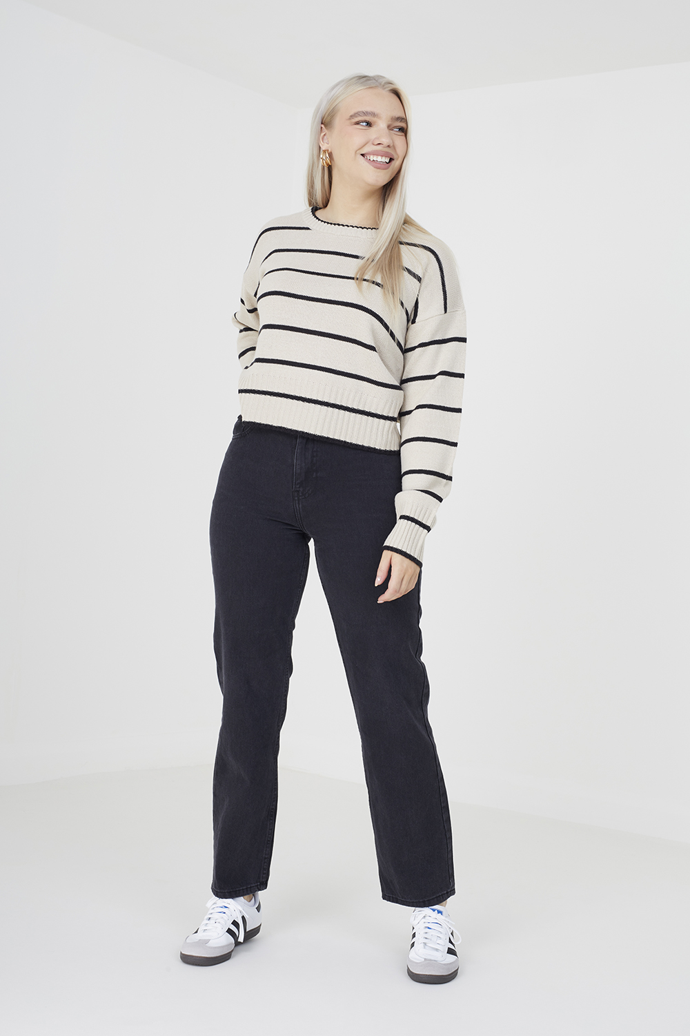 Brave Soul Womens Beige 'Mason' Fine Stripe Lightweight Knitted Jumper - Size Large