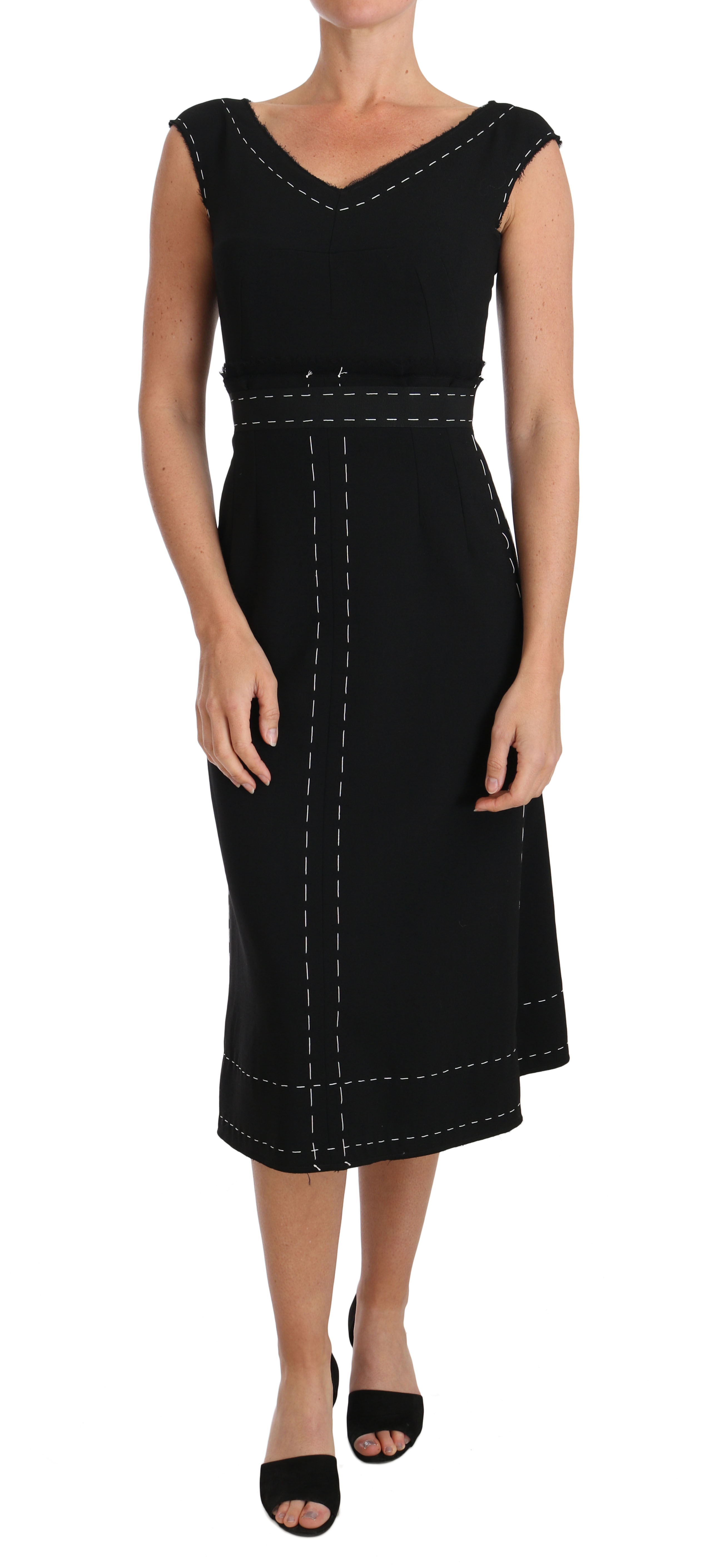 Thumbnail - Dolce & Gabbana Women's Black Wool Stretch A-line Sheath Dress (robe fourreau en laine noire)