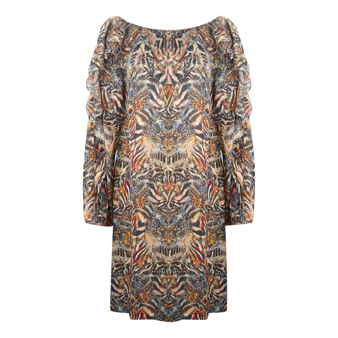 Inoa Golden Eagle Braun Langärmliges Seiden Flamenco Kleid