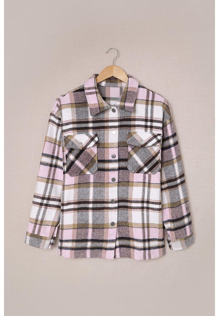 Thumbnail - Azura Exchange Damen Geometrisches Karomuster Shacket in Pink