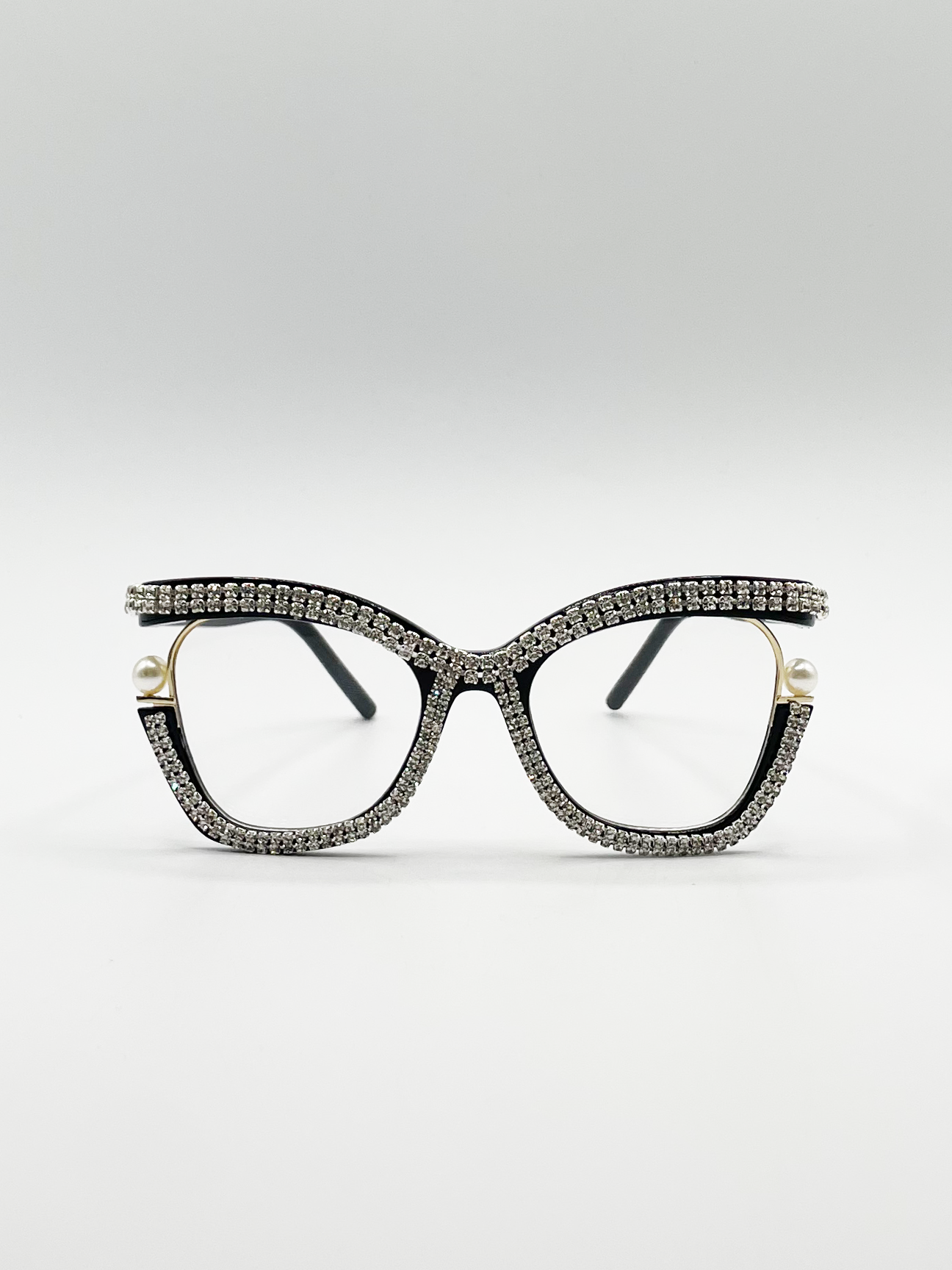 Svnx Black Festival Diamante With Pearls Cateye Glasses - One Size - Image 2