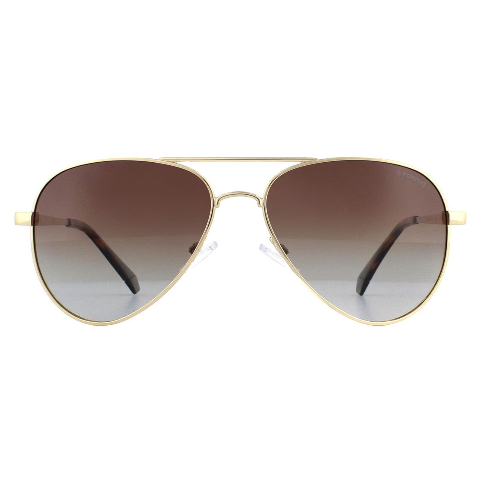 Polaroid Mens Classic Aviator Brown Gradient Polarized Sunglasses - Gold, Size: 56x14x140mm Metal - Size 56x14x140mm