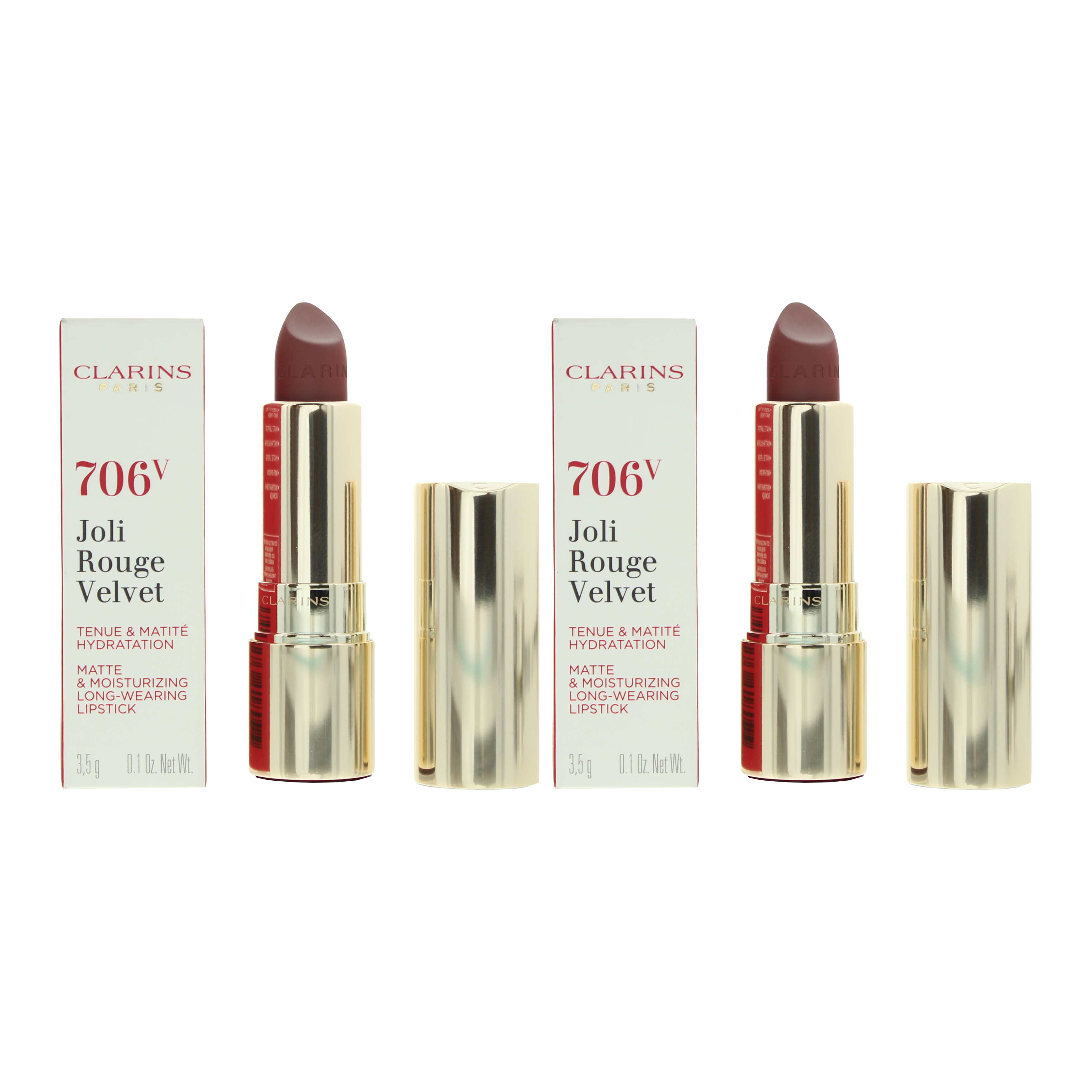 Clarins Womens Joli Rouge Velvet Matte & Moisturizing Lipstick 3.5g - 706V Fig x 2 - NA - One Size