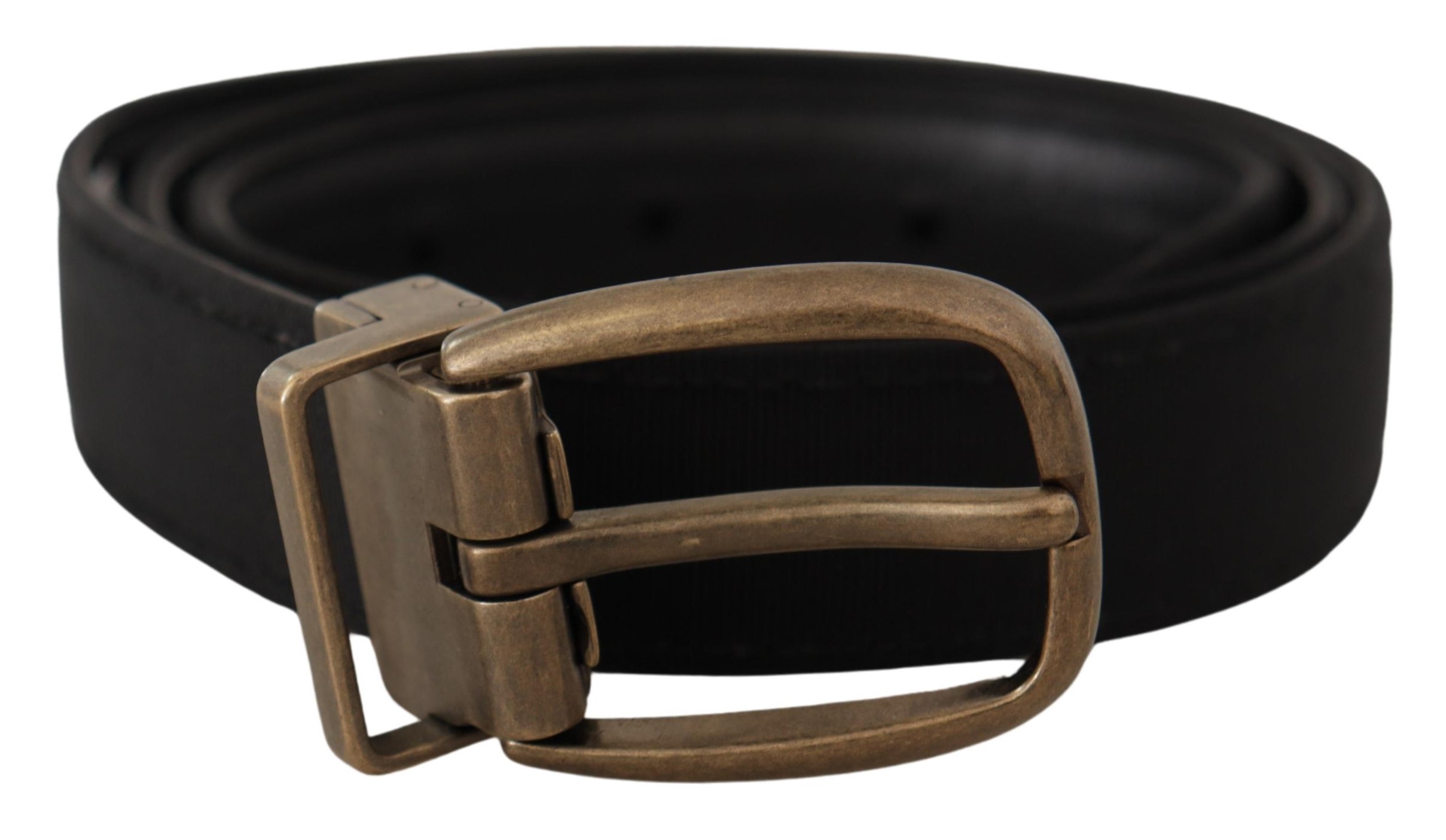 Dolce & Gabbana Mens Black Grosgrain Leather Bronze Metal Belt - Size 80 cm