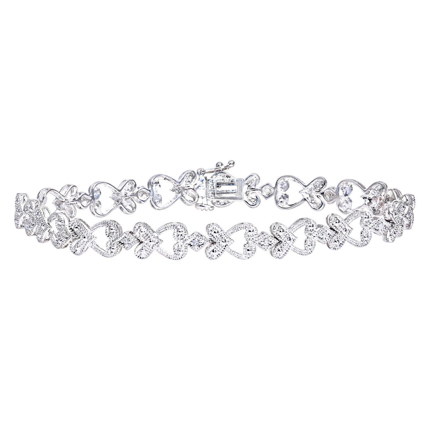 Diamant L’Eternel Womens 9ct White Gold 0.10ct Pave Set Diamond Fancy Link Bracelet – One Size
