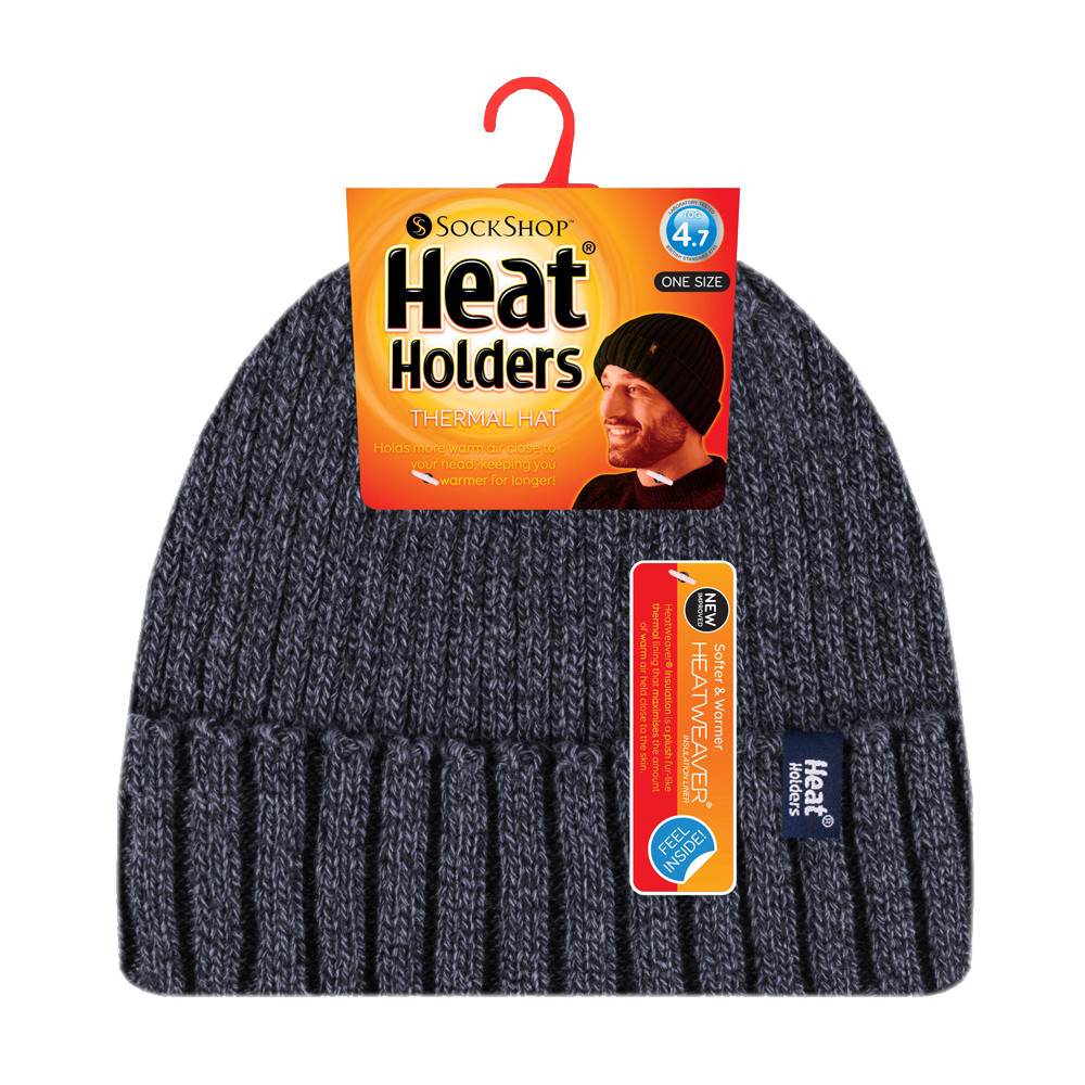 Heat Holders Ribbstickad Fleece Fodrad Isolerad Varm Vänd Manschett Termisk Vinter Beanie Mössa herr – bild 2