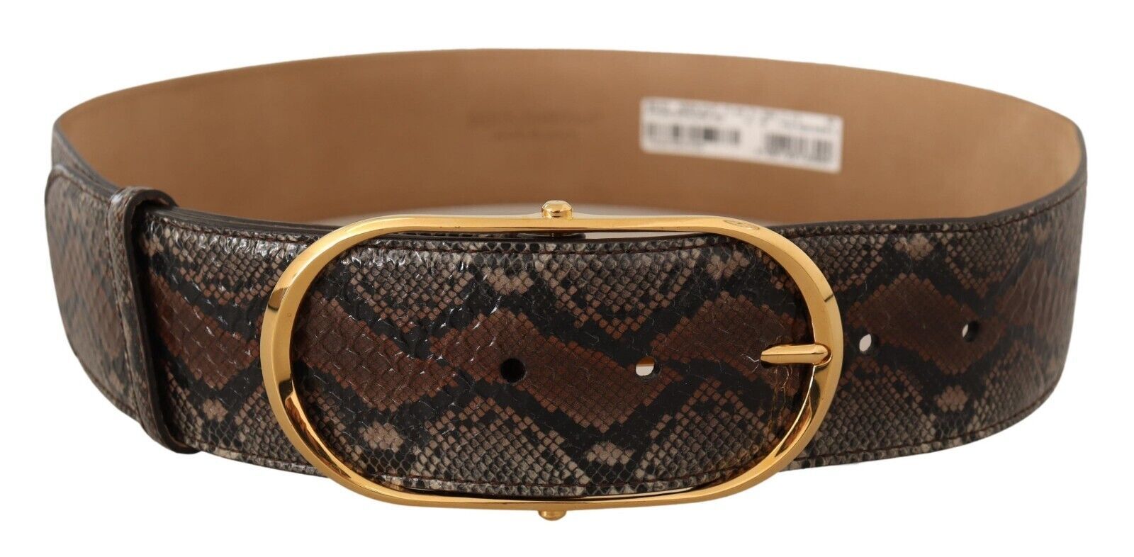 Dolce & Gabbana WoMens Brown Exotic Leather Gold Oval Buckle Belt - Size 80 cm