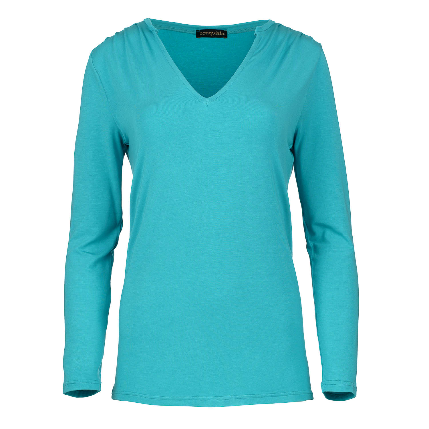 Türkisfarbenes Jersey-V-Ausschnitt-Top