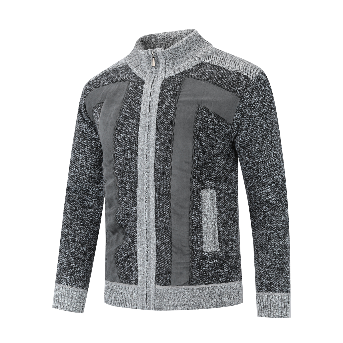 Allthemen Herrkofta med dragkedja Stå upp krage Kofta Chunky Stickad Fodrad Jumper för Vinter – bild 2