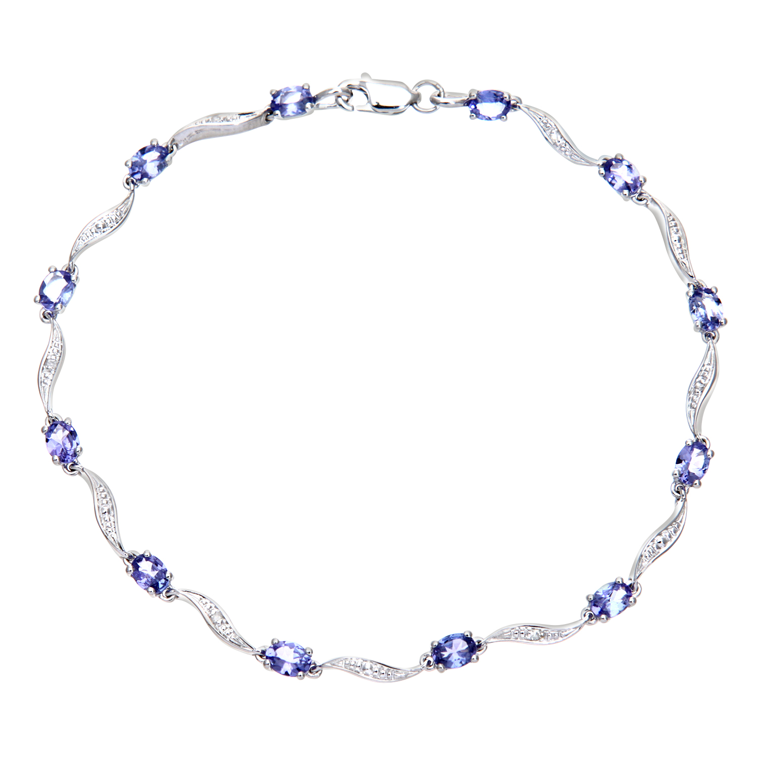 Diamant L’Eternel Womens 9ct White Gold Tanzanite Wave Bracelet with Diamond – One Size
