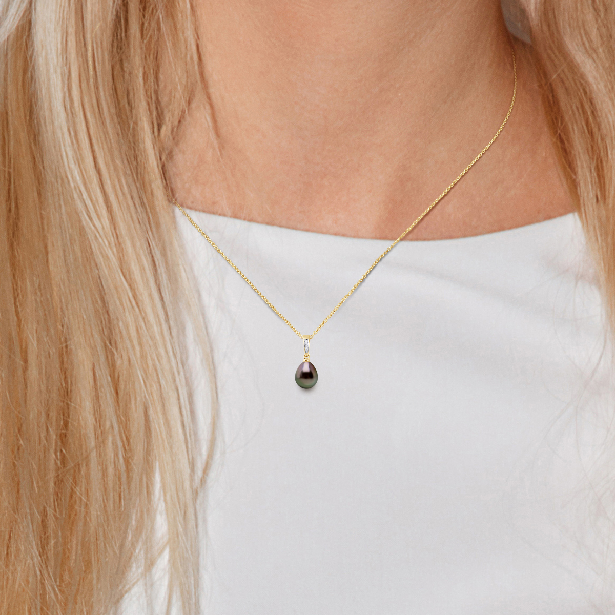Diadema Hänge Diamanter Tahitipärla Gult guld halsband dam – bild 2