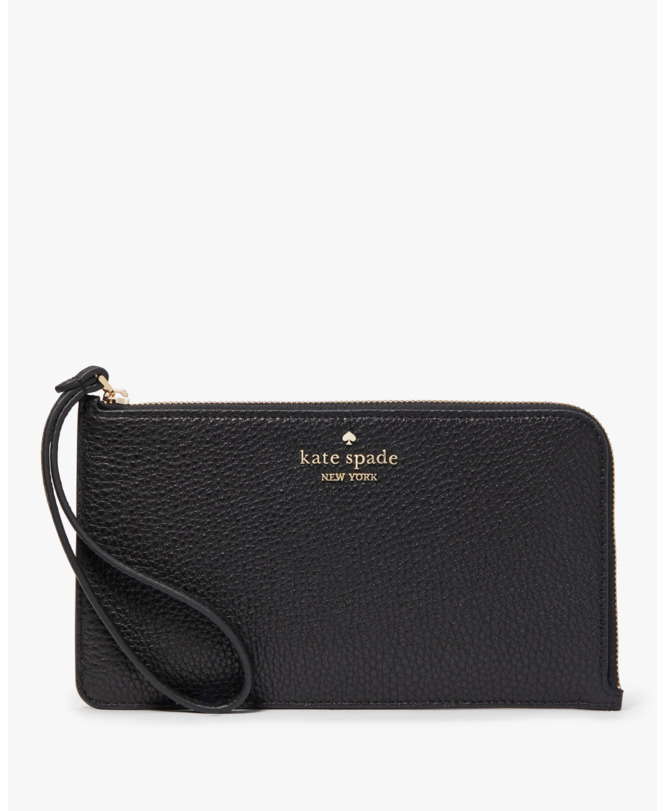 Kate Spade Womens Lucy Pebbled Leather Medium L-Zip Wristlet - Black - One Size