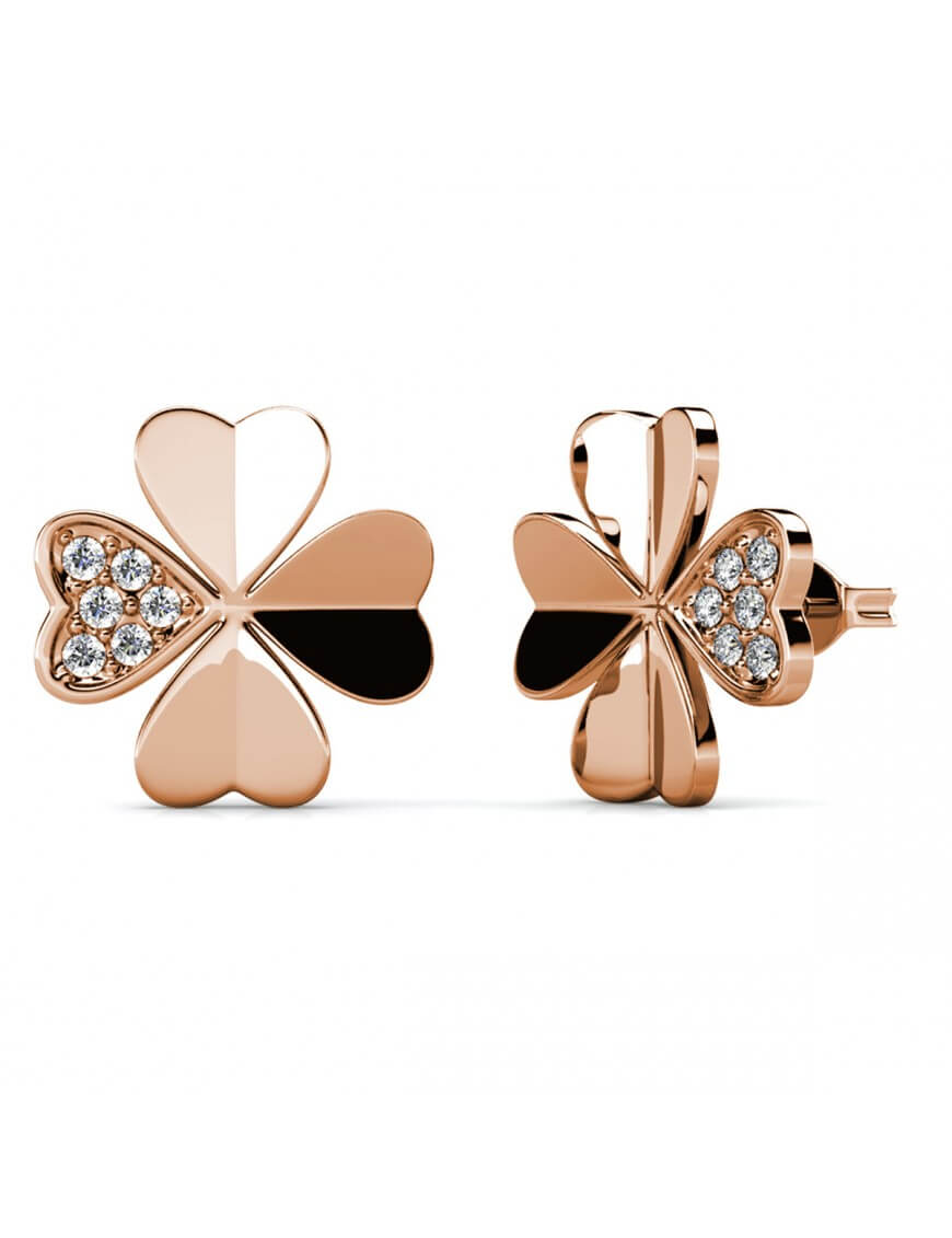 Thumbnail - Kleeblatt-Ohrringe - Roségold und Kristall