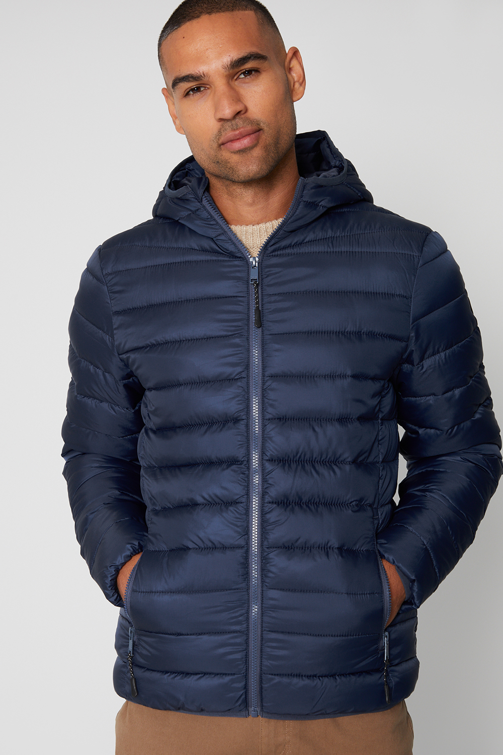 Threadbare Mens Navy 'State' Matte Finish Padded Hooded Jacket - Size Small