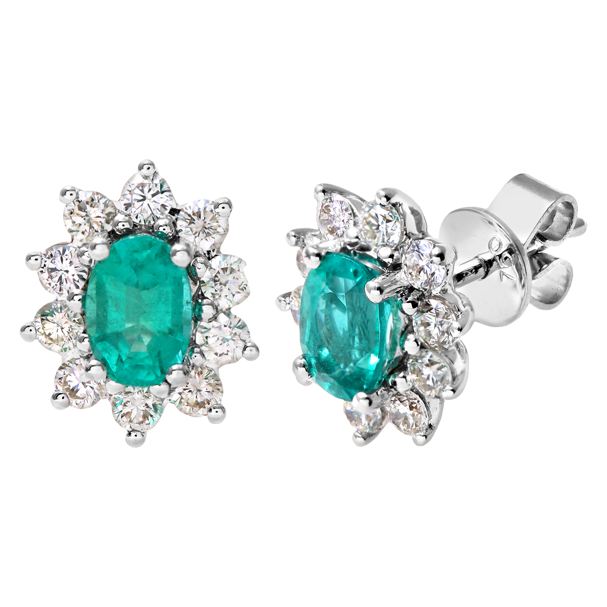 Diamant L’Eternel Womens 18ct White Gold Diamond and Emerald Earrings, 0.50ct Weight – One Size