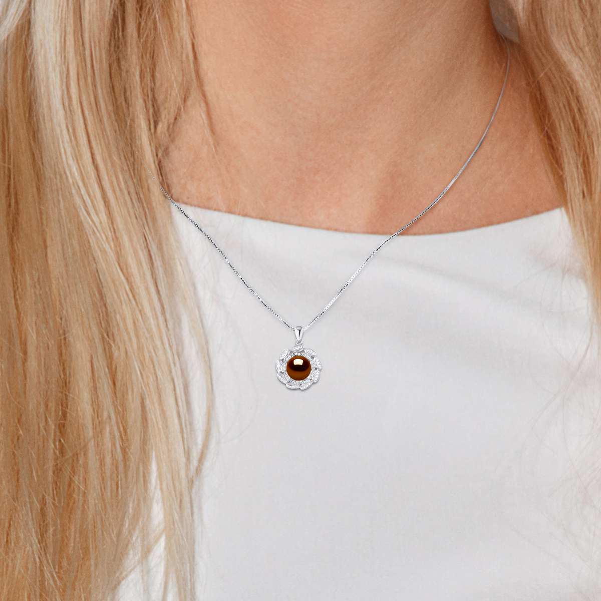 Diadema SUN Halsband Sötvattenspärla 9-10 mm Choklad 925 dam – bild 2