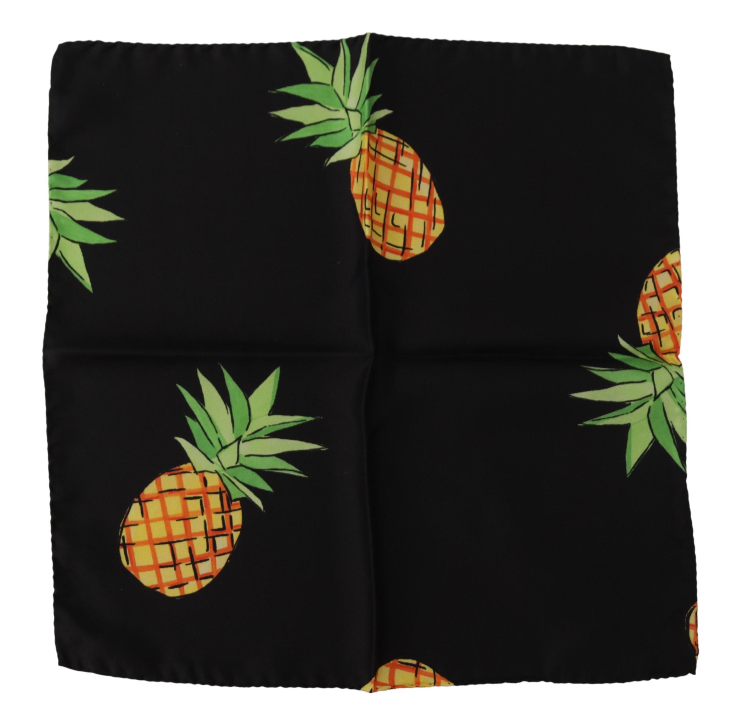 Dolce & Gabbana Mens Black Pineapple Printed Square Handkerchief Scarf Silk - One Size