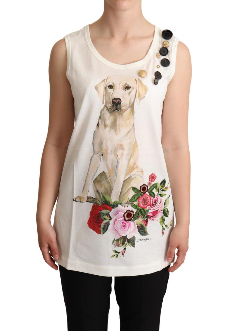 Dolce & Gabbana WoMens White Dog Floral Print Embellished T-shirt material_cotton – Size IT 38 (Womens)