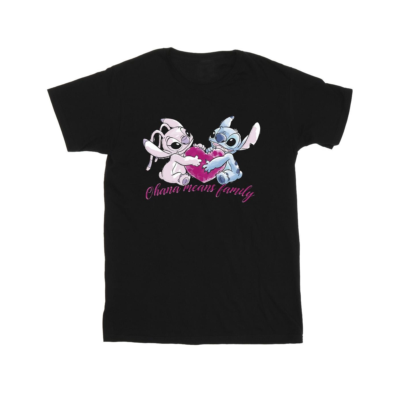 Thumbnail - Disney Mädchen Lilo und Stitch Ohana Herz mit Engel Baumwolle T-Shirt (schwarz)