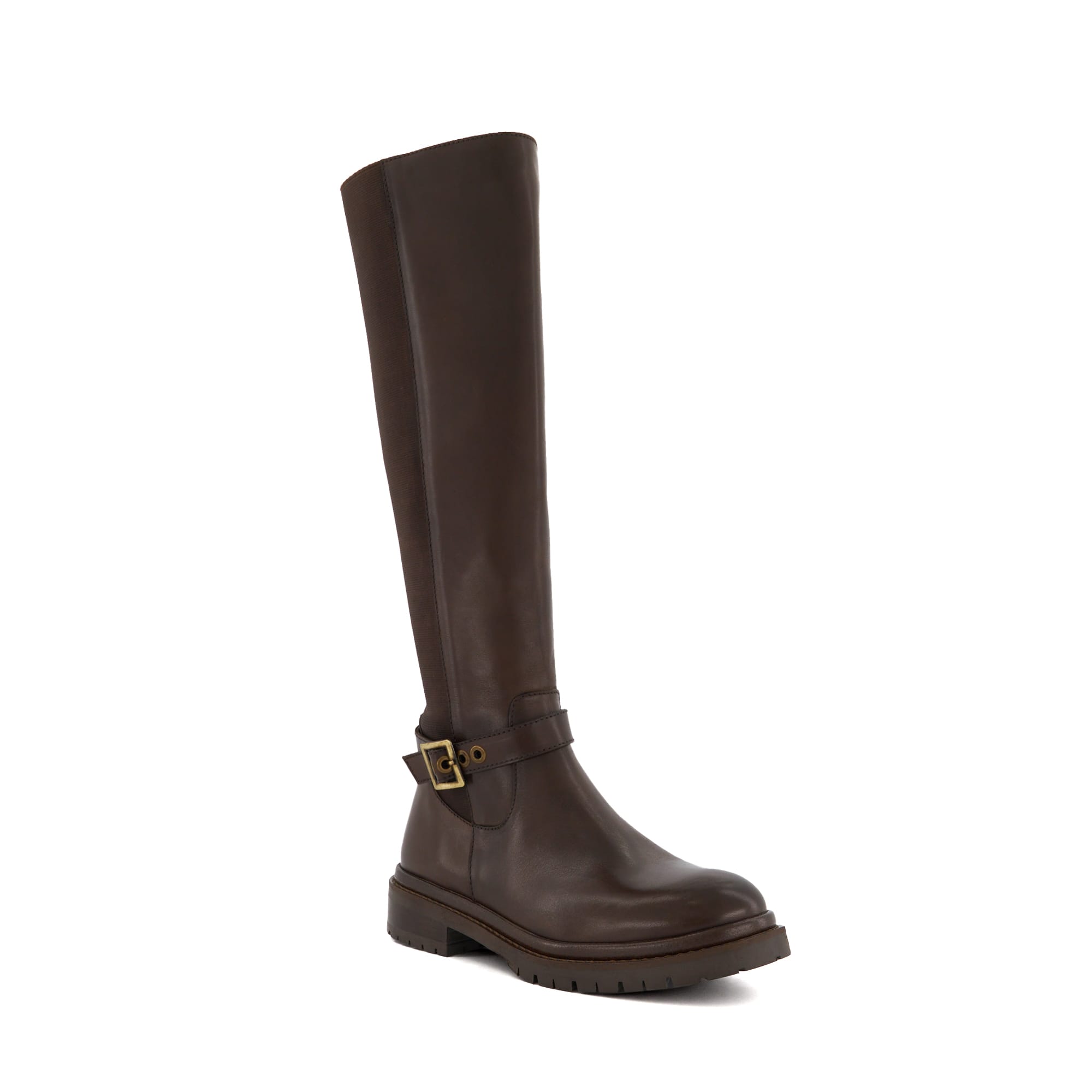 Dune London Womens Ladies TELLER Buckle-Detail Casual Knee-High Boots – Brown Leather – Size UK 3