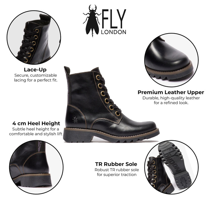 Fly London Womens Black RAGI539 Casual Rug Leather Lace-up Ankle Boots ankelboots dam – bild 2