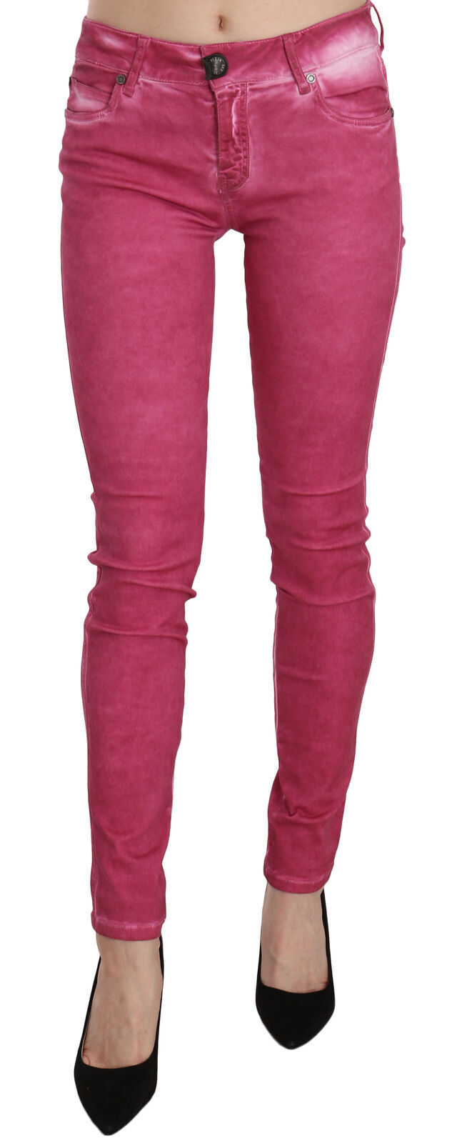 Thumbnail - Dolce & Gabbana Damen Rosa Samt Mittel hohe Skinny Jeans