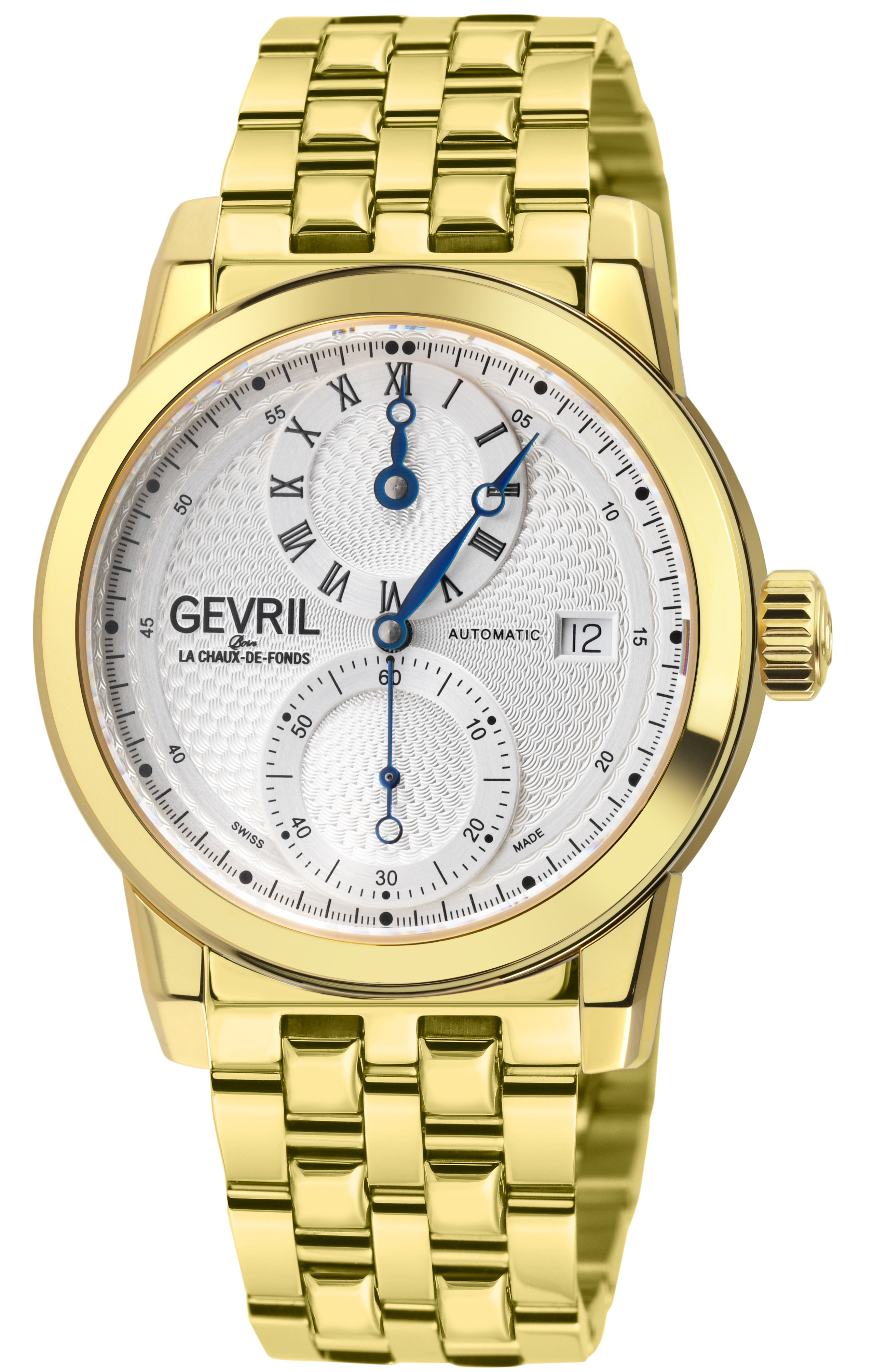 Gevril Mens Gramercy, SS Case, Silver Dial, 316L Stainless Steel IPYG Bracelet Watch. – Gold – One Size