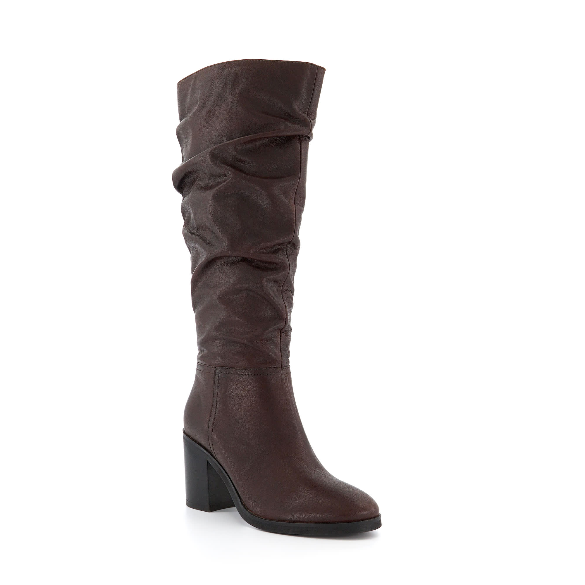 Dune London Womens Ladies Truce 2 – Ruched Block Heeled Knee High Boots – Brown Leather (archived) – Size UK 7