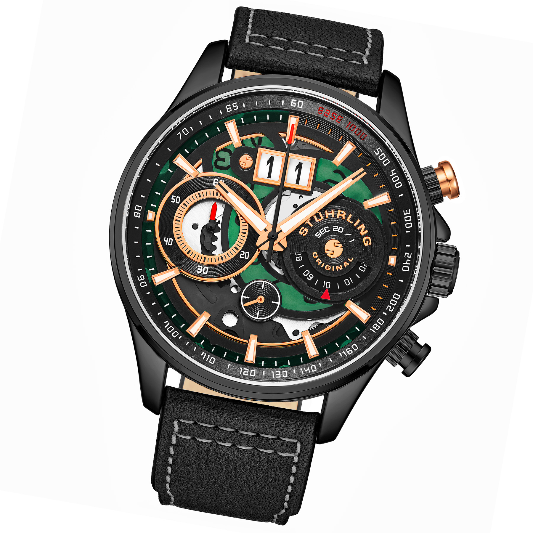 Stührling Ace Aviator Chronograph & Tachymeter Kvarts 45mm analoga klockor herr – bild 2