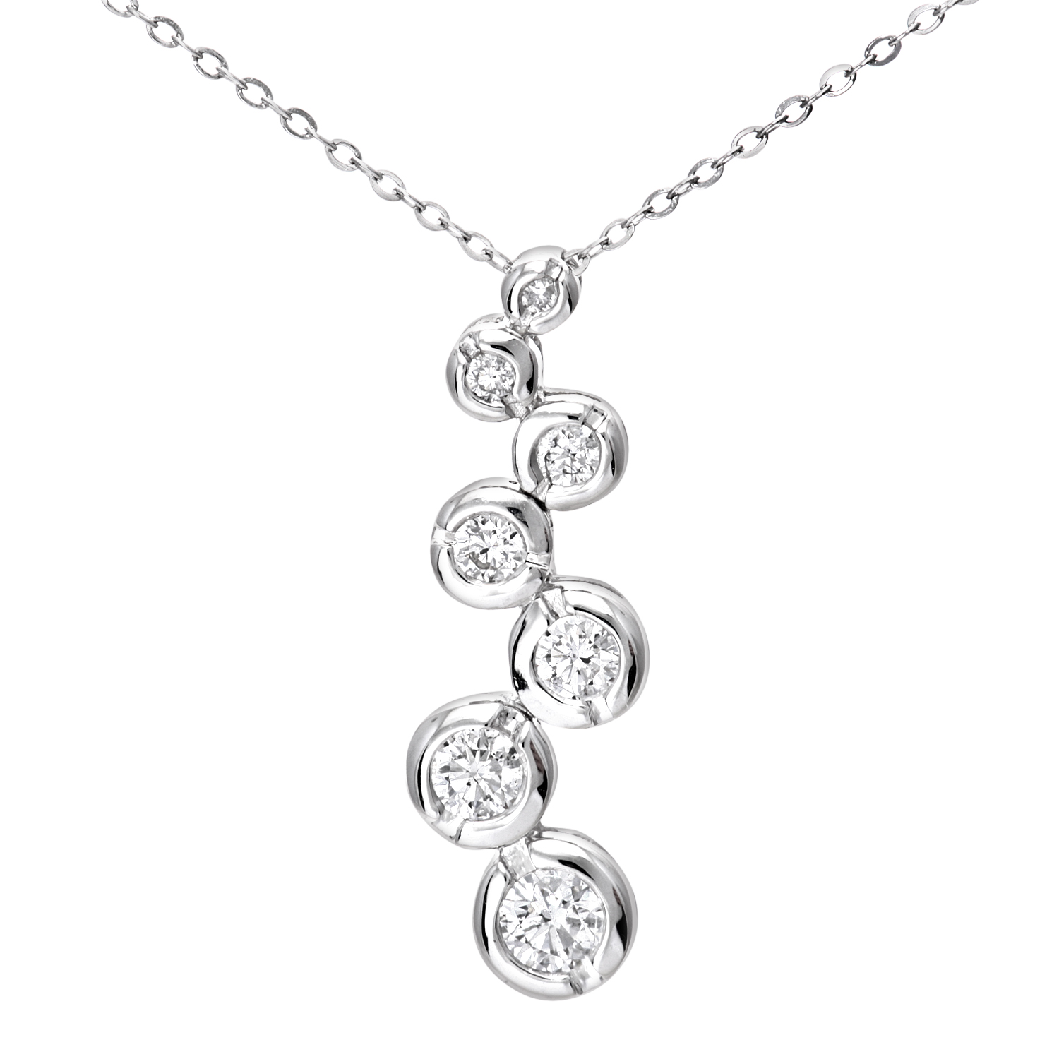 Diamant L’Eternel Womens 9ct White Gold 0.33ct 7-Stone Diamond Pendant and Chain of 46cm – One Size