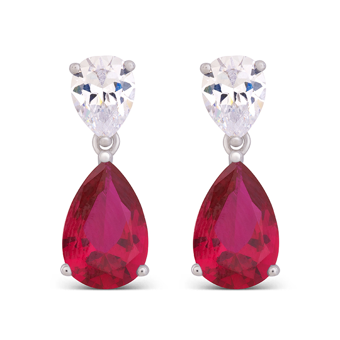 Luxenter chenwa oorbellen in 925 sterling zilver en robijn zirkonia met gerhodineerde afwerking