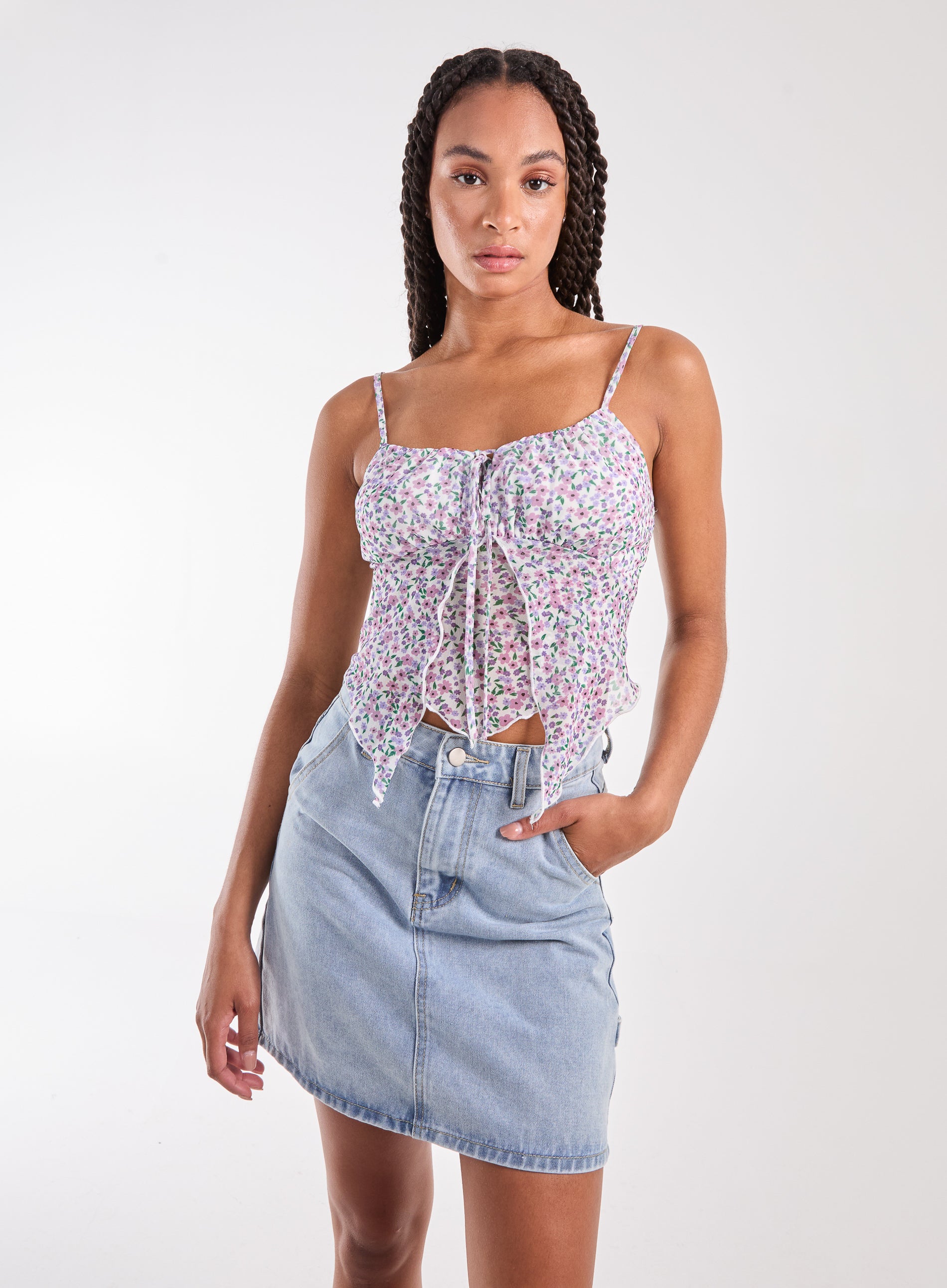 Pink Vanilla Womens Ditsy Print Butterfly Cami Top - Size Large