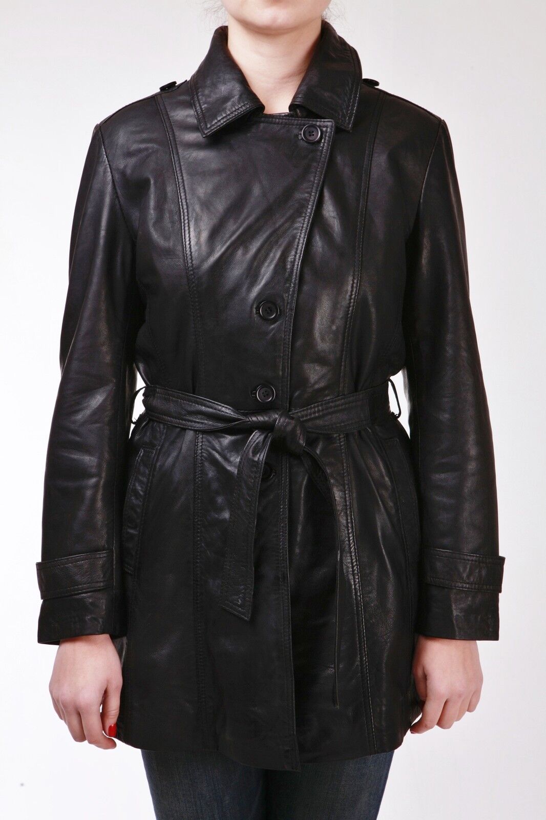 Infinity Leather Trenchcoat med 3/4-långt knytbälte för damer-Oldbury – bild 2