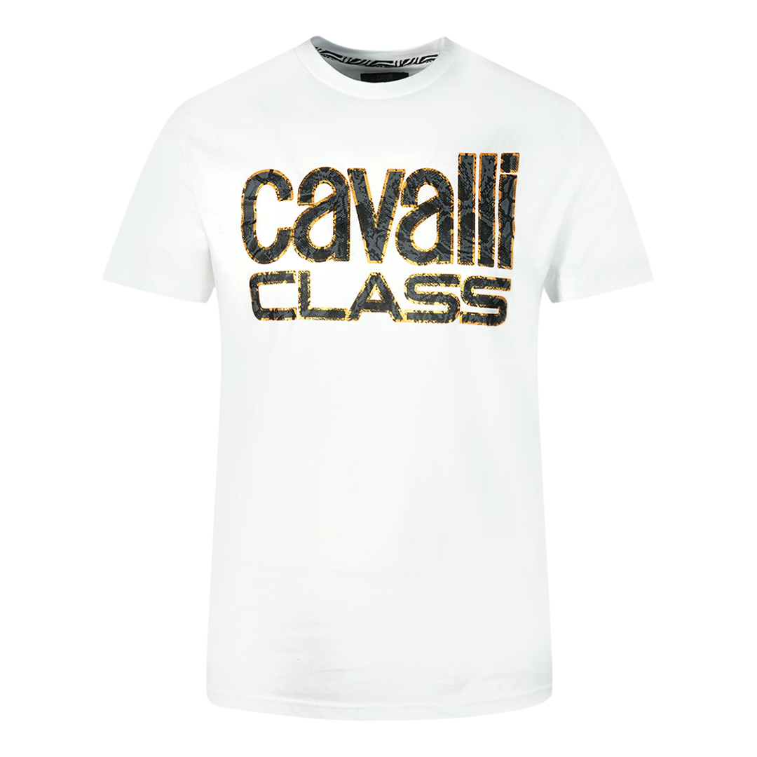 Thumbnail - Cavalli Class Snake Skin Logo White T-Shirt