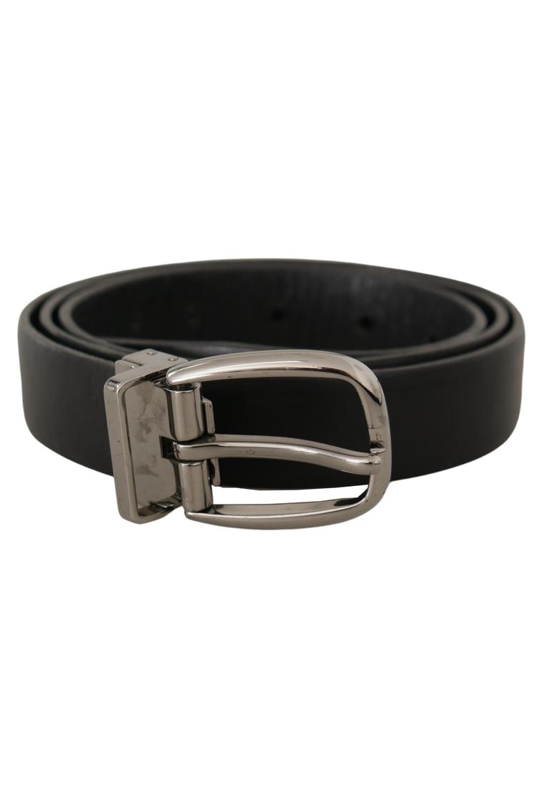 Dolce & Gabbana Mens Black Leather Chrome Logo Metal Buckle Belt - Size 90 cm