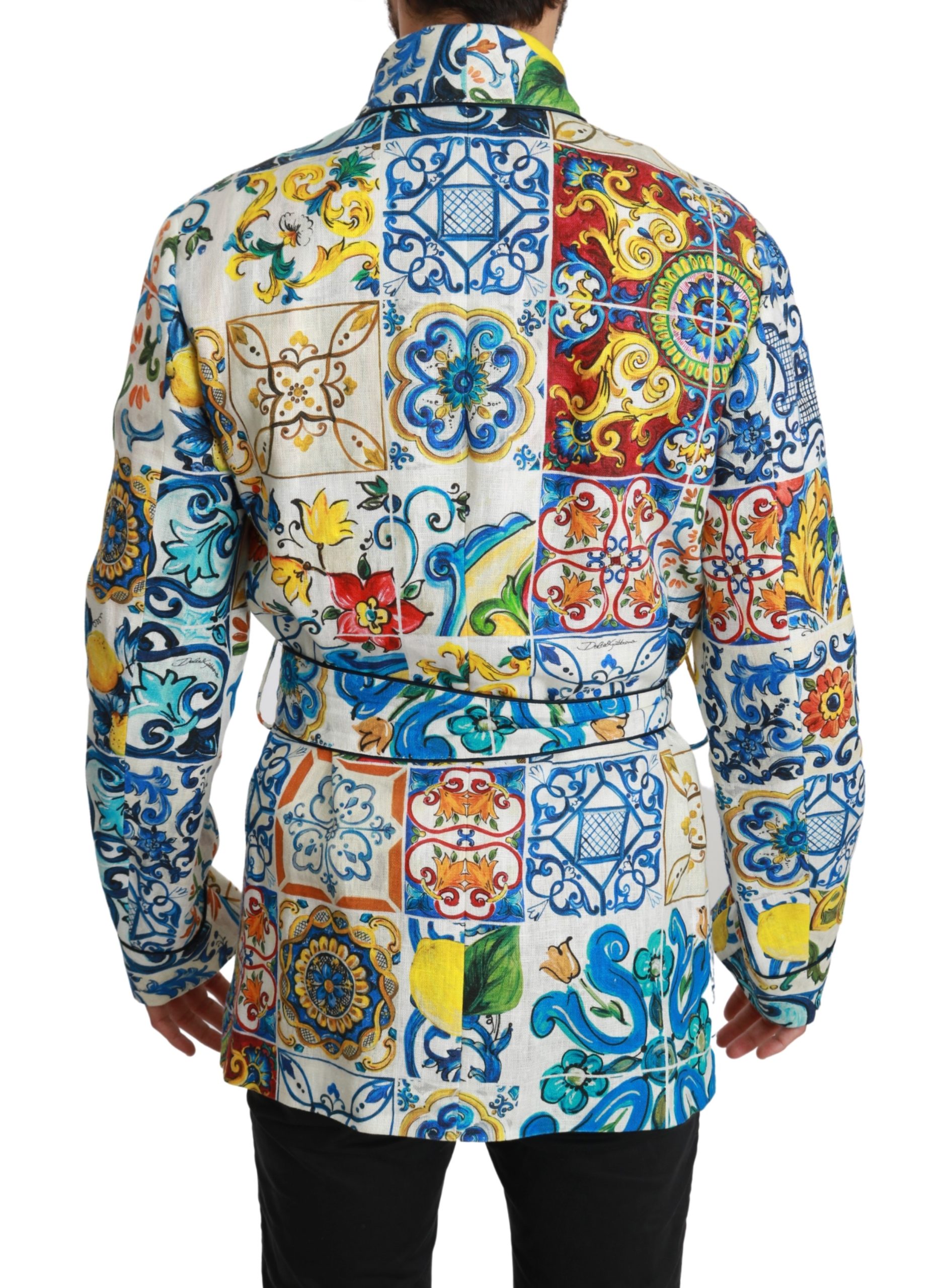 Dolce & Gabbana - Veste Bomber Imprimé Majolique Baroque - Bleu Et Blanc - Homme - Neuf Avec étiquettes