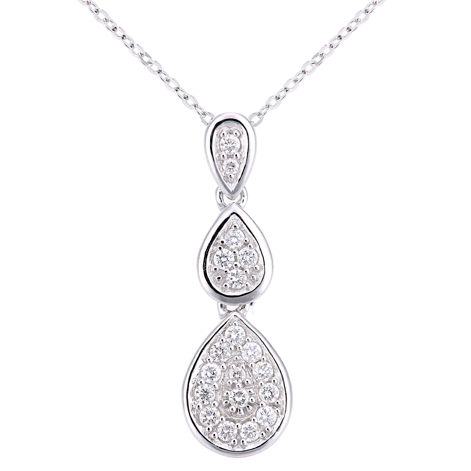 Diamant L’Eternel Womens 18ct White Gold Diamond Teardrops Design Pendant Necklace of Length 46cm – One Size