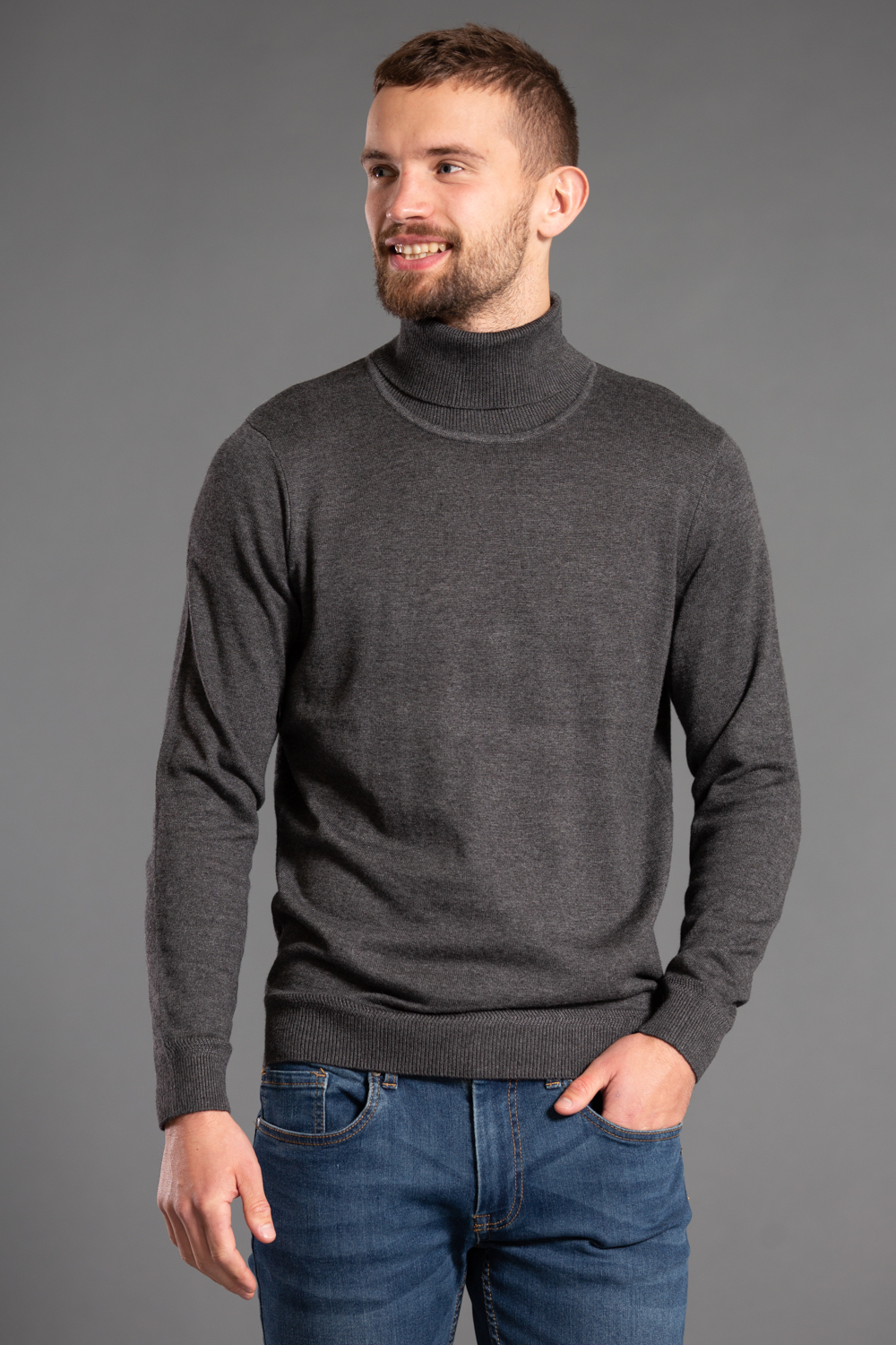 Kensington Eastside Mens Charcoal Cotton Roll-Neck Jumper - Size Medium