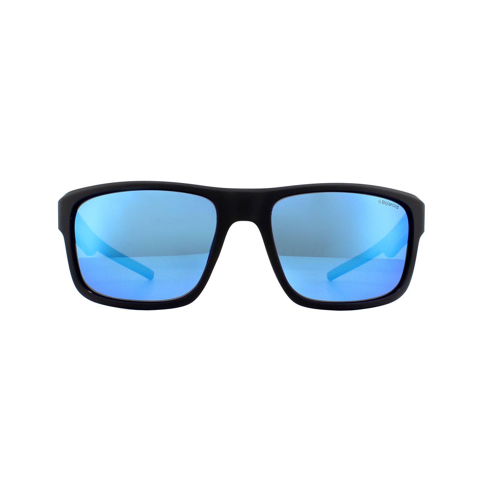 Rectangle Mens Matte Black Grey Blue Mirror Polariserade solglasögon