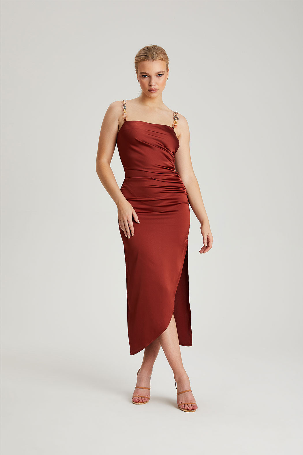 Urban Bliss Womens Rust Satin Organic Chain Dress - Size 14 UK