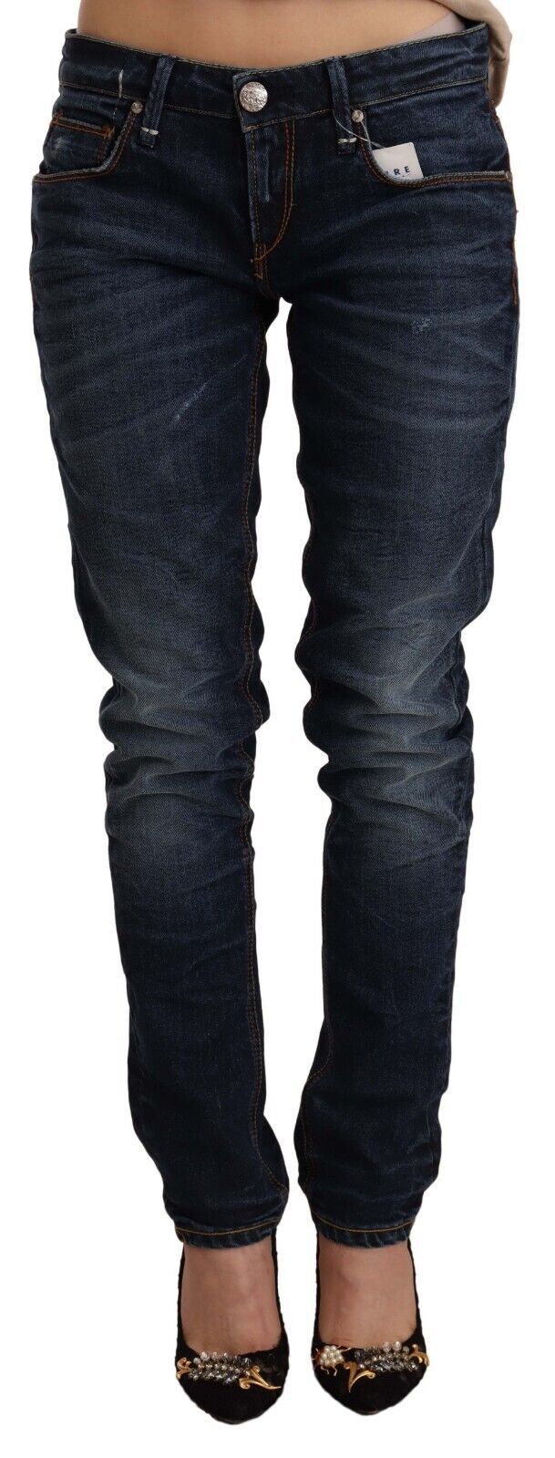 Acht WoMens Blue Washed Cotton Low Waist Skinny Denim Jeans - Size 26 (Waist)