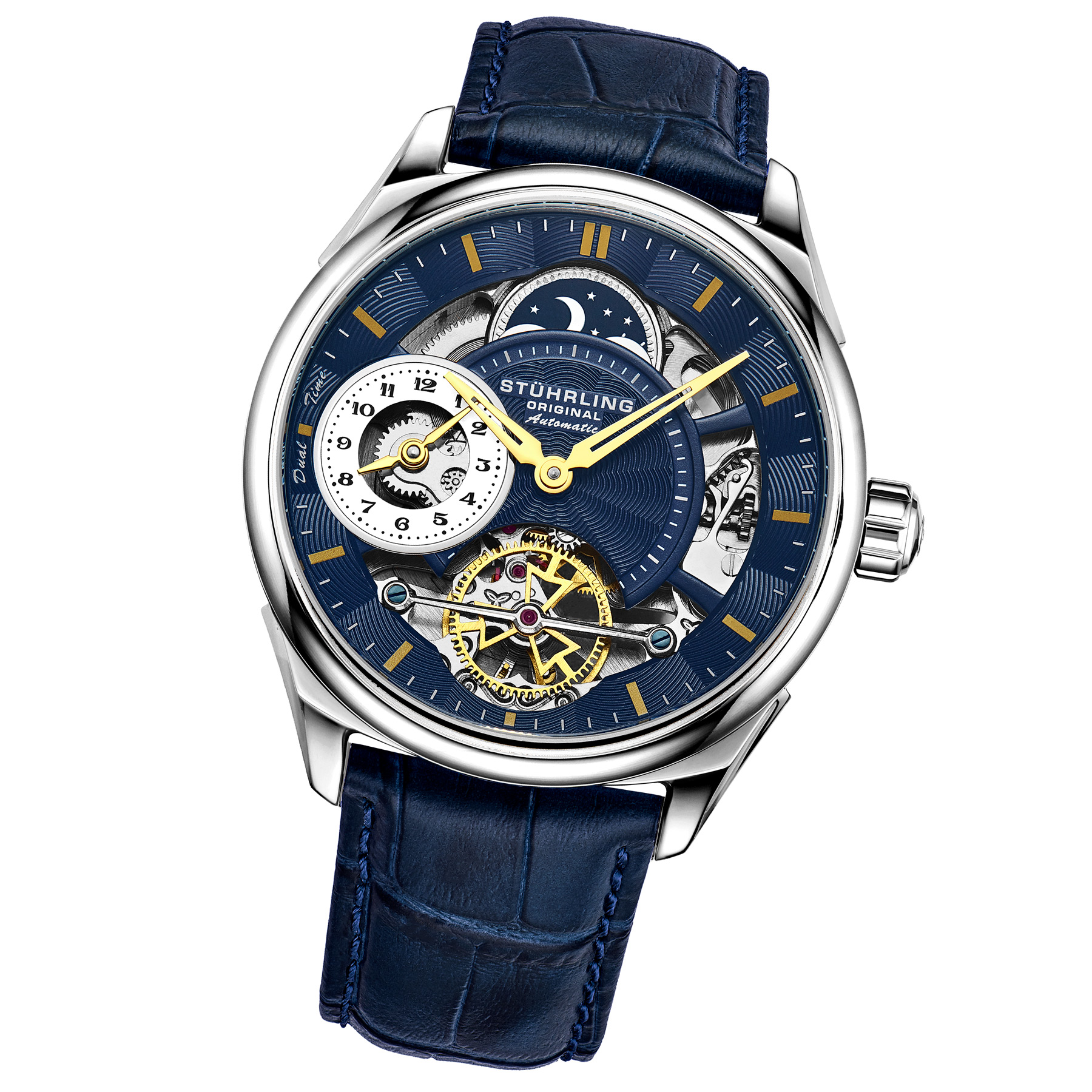 Stührling Mörkblå Presidia Automatisk 42mm Skelett analoga klockor herr – bild 2